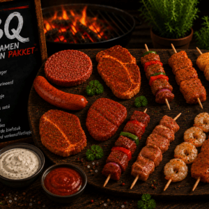 Gevarieerd barbecuepakket met diverse soorten ambachtelijk vlees voor de grill.