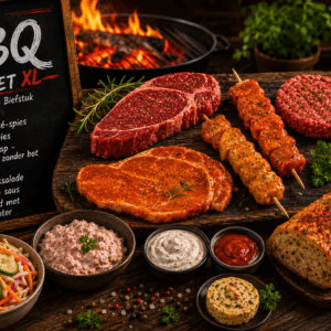Gevarieerd barbecuepakket met diverse soorten ambachtelijk vlees voor de grill
